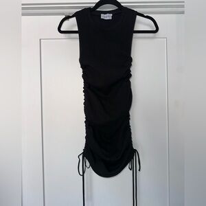 Lioness XS Black Ribbed Dress with Ruched/Adjustable Length